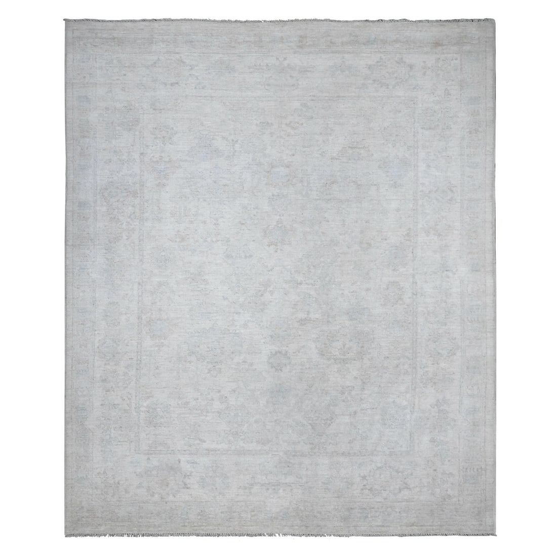 8'3"x9'9" Pacific Pearl White Faded Afghan Angora Oushak Oriental Rug (1 of 12)