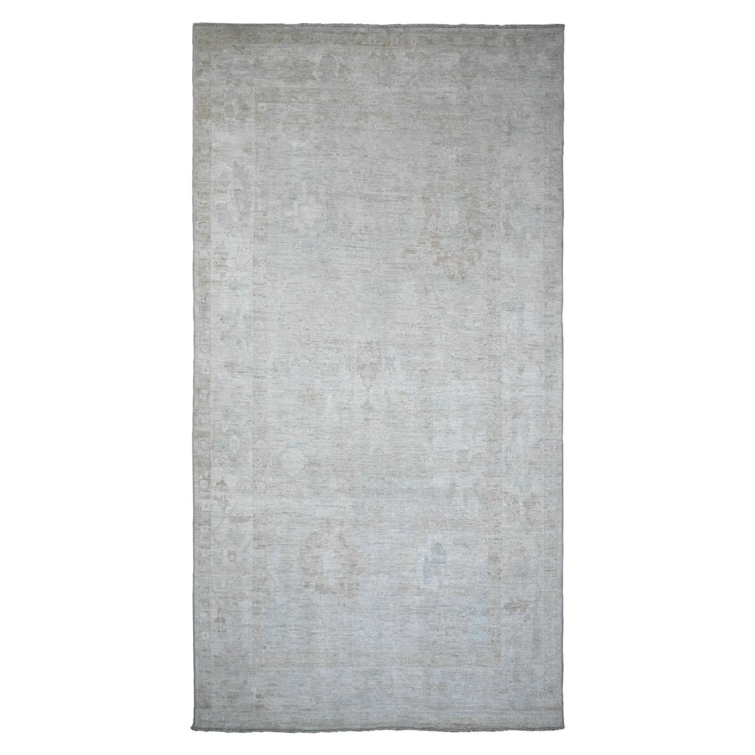7'8"x14'10" Cloud Gray Hand Knotted Afghan Angora Oushak Wool Runner Rug (1 of 11)