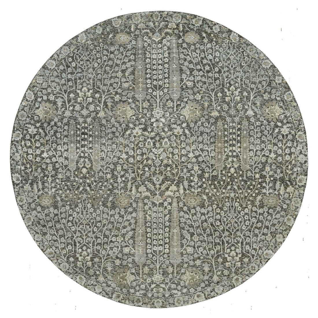 10'x10' Falcon Gray Willow and Cypress Tree Wool Hand Knotted Round Rug (1 of 11)