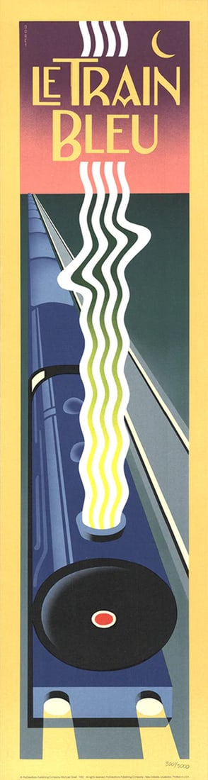 MICHAEL DORET Le Train Bleu 32" x 8.75" Lithograph 1982 Contemporary Blue Red (1 of 4)