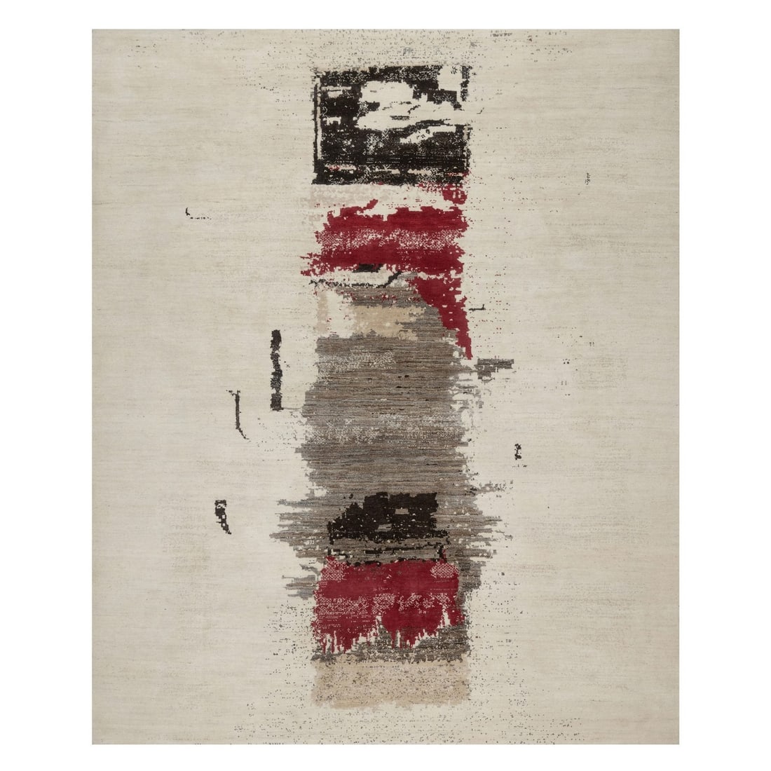 8'2"x10' White Lori Buft Avant Garde Design Soft Wool Hand Knotted Rug: 8'2"x10' White Lori Buft Avant Garde Design Soft Wool Hand Knotted Rug Experience the beauty of Indian craftsmanship with this stunning 8'2"x10' hand-knotted wool rug, boasting an avant-garde design
