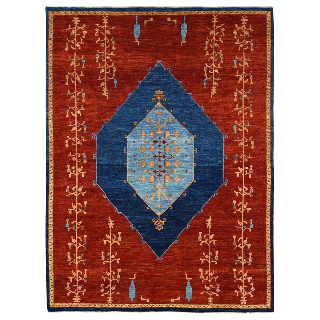 10'3"x14' Red Antiqued Bejar Design Natural Dyes Wool Hand Knotted Rug: 10'3"x14' Red Antiqued Bejar Design Natural Dyes Wool Hand Knotted Rug Experience the rich cultural heritage of Afghanistan in this stunning, 2000-year-old hand-knotted wool rug, expertly dyed with