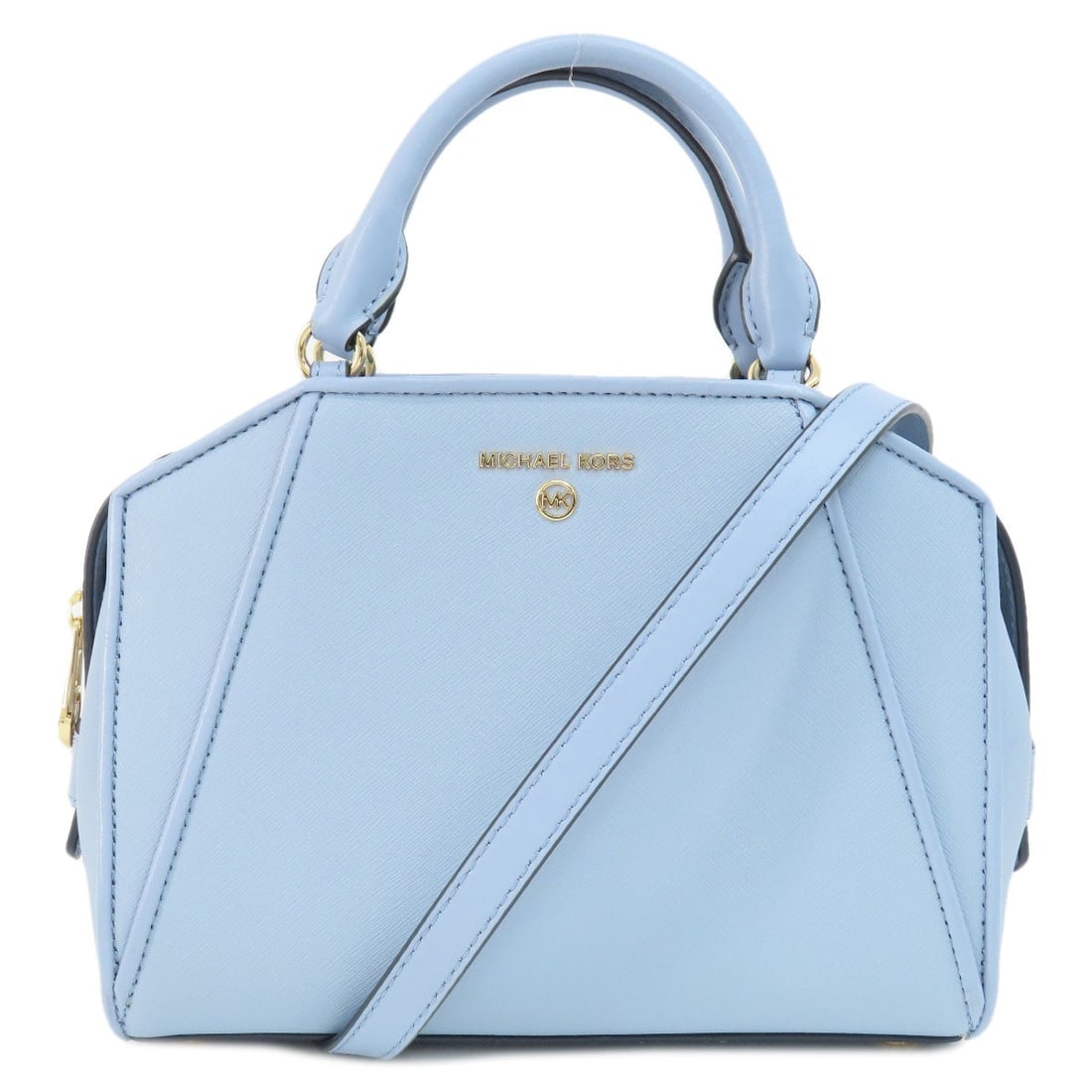Michael Kors Logo 2way Handbag Leather: Michael Kors Logo 2way Handbag Leather A stunning Michael Kors logo 2way handbag in a beautiful blue leather exterior, perfect for adding a touch of sophistication to your daily routine. The sleek