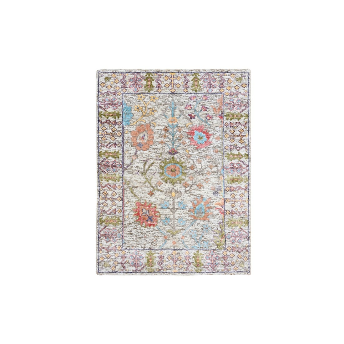 2'3"x3'2" Beige Silk With Textured Wool Hand Knotted Oriental Mat Rug (1 of 8)