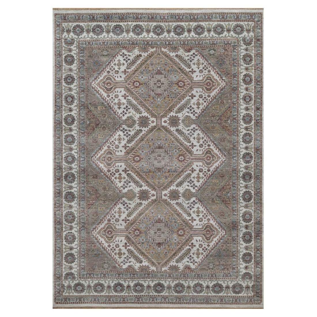 Ivory Sheeraz Reimagined Natural Hand Knotted Wool Oriental Rug: Ivory Sheeraz Reimagined Natural Hand Knotted Wool Oriental Rug Experience the timeless beauty of India's rich cultural heritage in this exquisite, hand-knotted wool Oriental rug. With its intricate