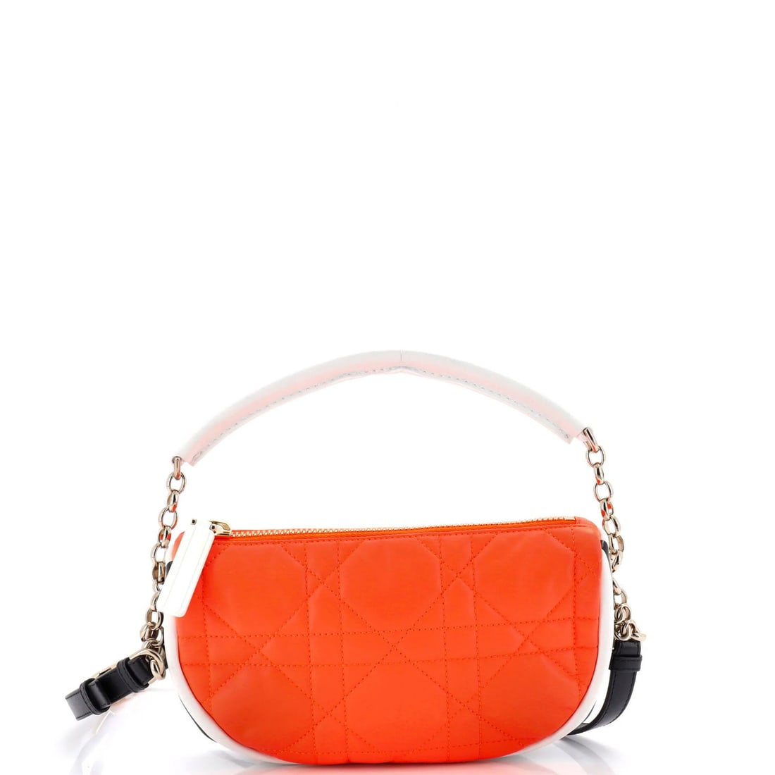 Christian Dior Vibe Hobo Cannage Quilt Lambskin Small: Christian Dior Vibe Hobo Cannage Quilt Lambskin Small Experience the epitome of luxury with this stunning Christian Dior Vibe Hobo Cannage Quilt Lambskin Small, boasting sleek orange and white hues