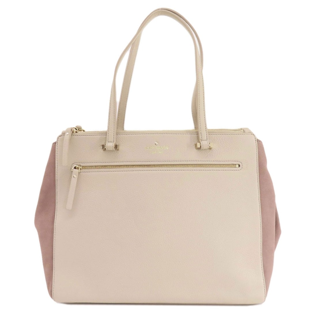 Kate Spade Logo Leather Suede Tote Bag: Kate Spade Logo Leather Suede Tote Bag Elevate your everyday with the Kate Spade Logo Leather Suede Tote Bag, boasting a chic combination of beige and pink hues that add a touch of sophistication to