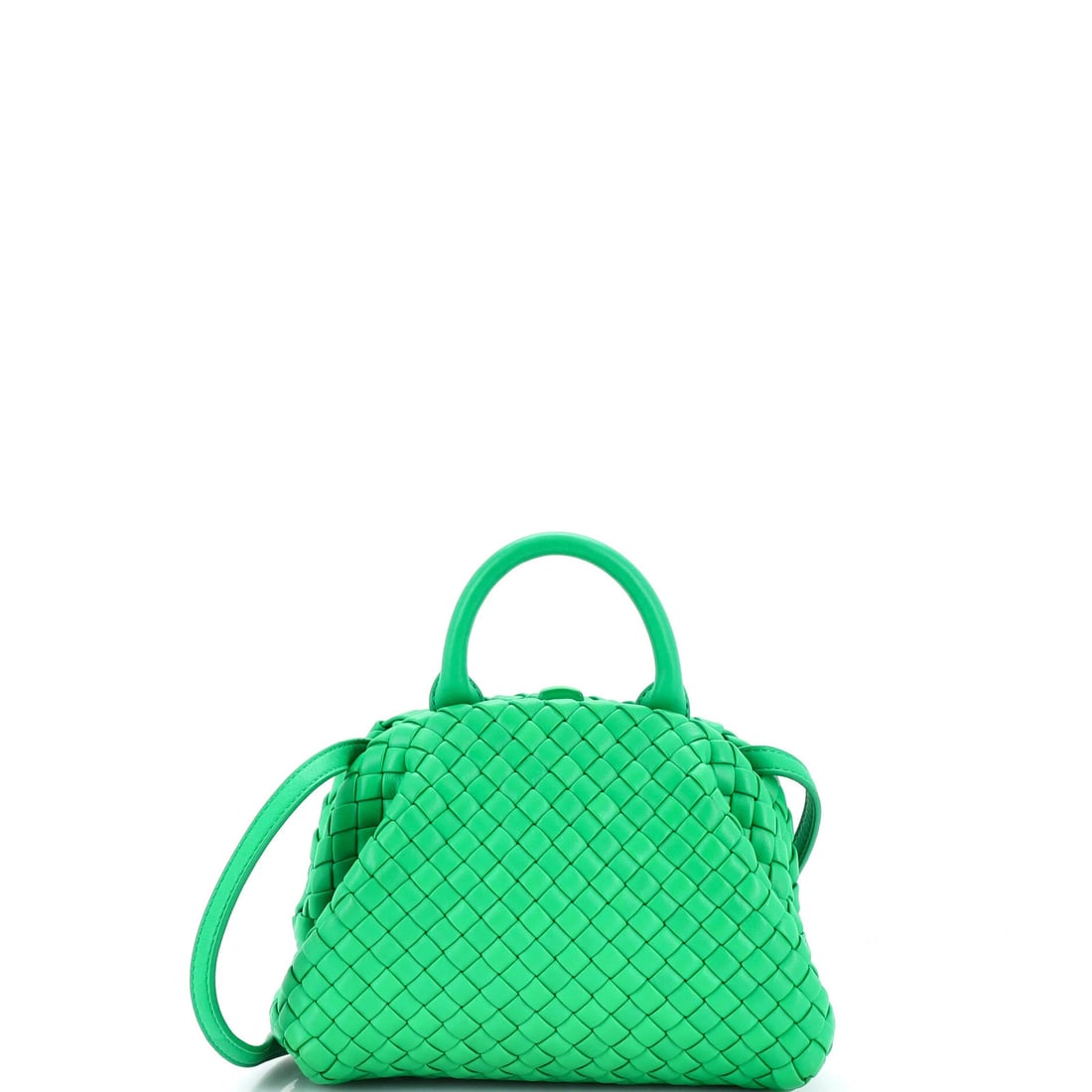 Mini Intrecciato Tote Padded Handle Nappa Bottega: Mini Intrecciato Tote Padded Handle Nappa Bottega A miniature masterpiece from Bottega Veneta, this Mini Intrecciato Tote boasts the iconic interlocking woven leather design and rich green hue that