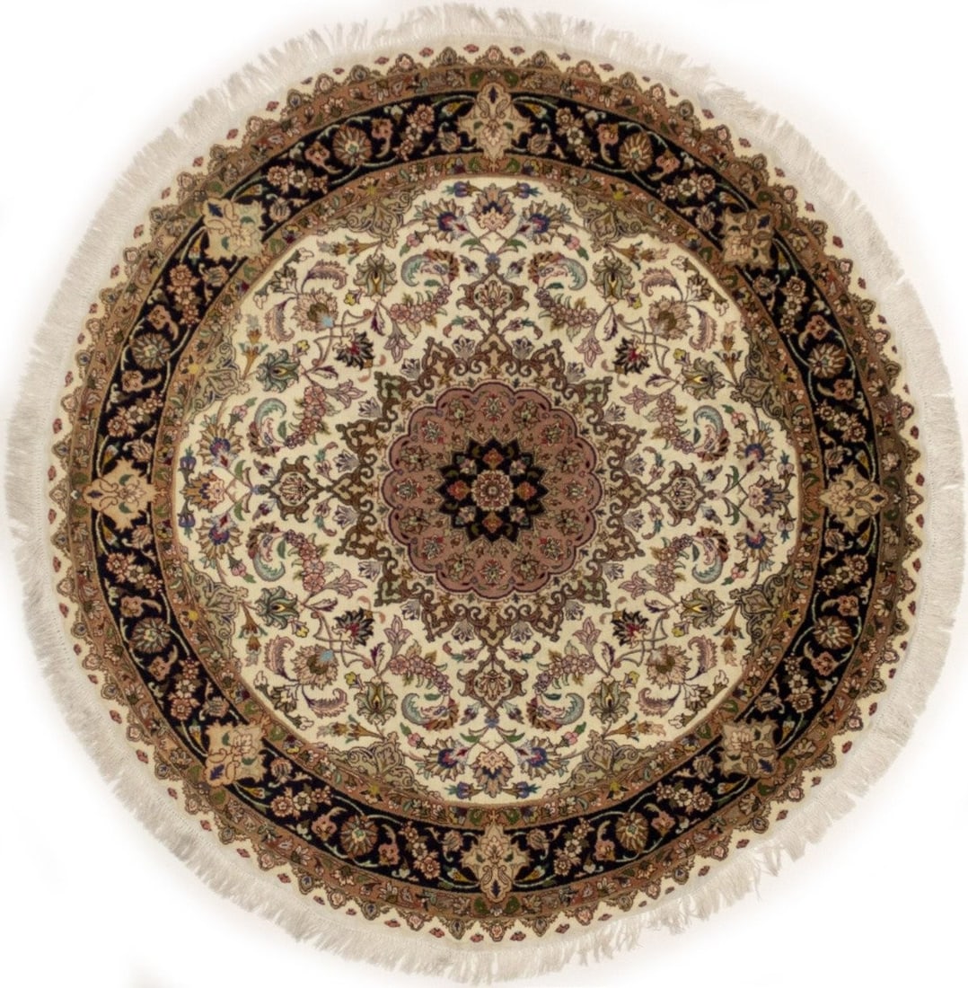 Handmade Extra Fine Round Oriental Rug 5X5 Classic Floral Home Decor Carpet: Handmade Extra Fine Round Oriental Rug 5X5 Classic Floral Home Decor Carpet Experience the timeless beauty of our hand-knotted, 5x5 foot Oriental rug, expertly woven with fine wool fibers in a