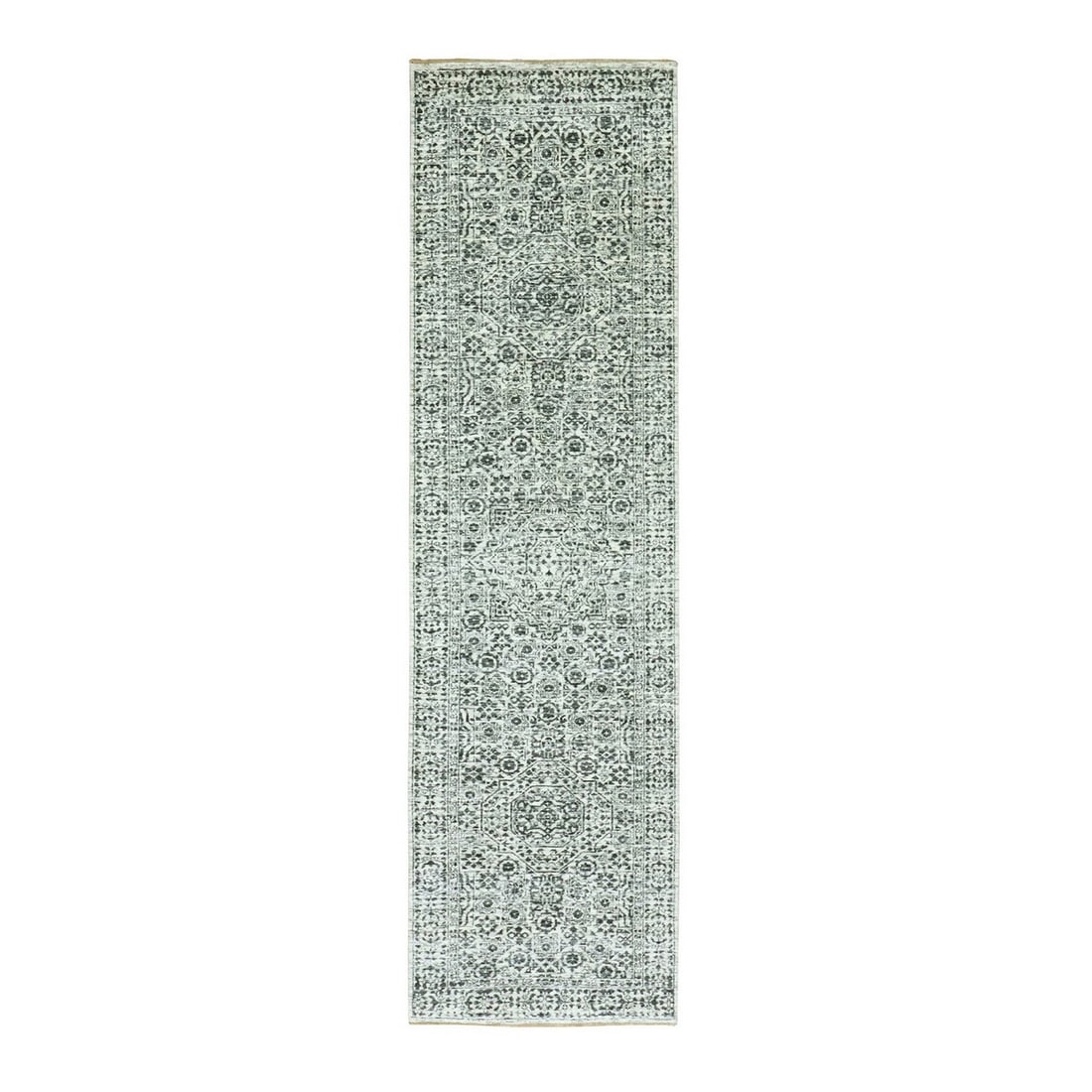 2'8"x10' White Mamluk Dynasty Design Undyed Wool Hand Knotted Runner Rug (1 of 7)