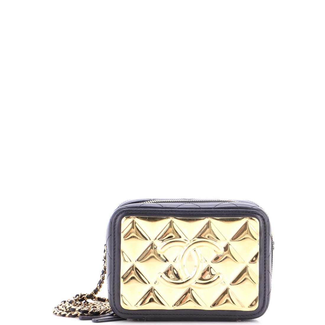 Chanel quilted metal lambskin clutch with chain zip around small (1 of 8)