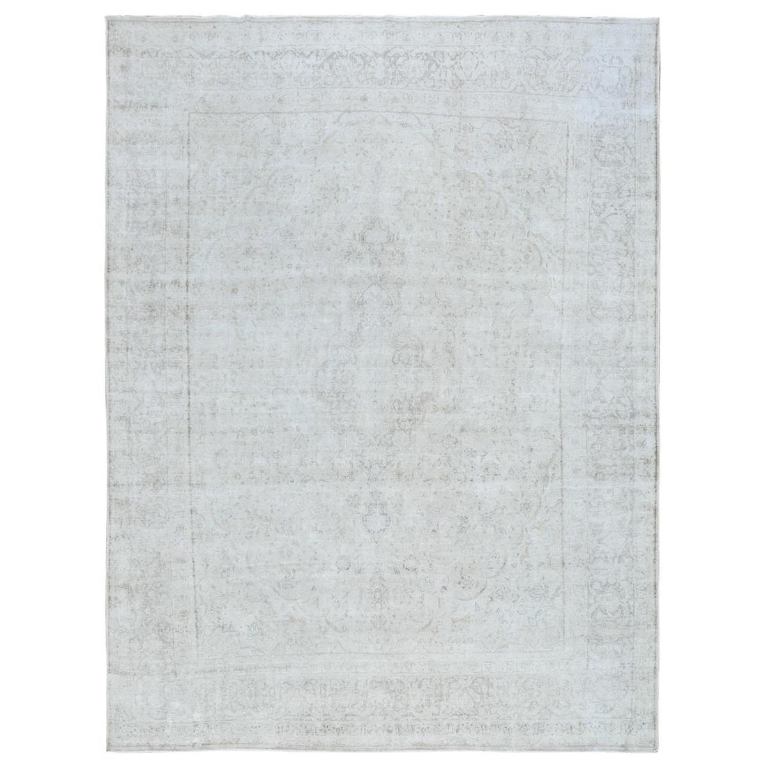 9'7"x12'6" Ivory Old Farsian Hand Knotted Wool Distressed Shabby Chic Rug: 9'7"x12'6" Ivory Old Farsian Hand Knotted Wool Distressed Shabby Chic Rug Experience the timeless elegance of a 1960s vintage Farsian hand-knotted wool rug, expertly distressed to reveal its rich