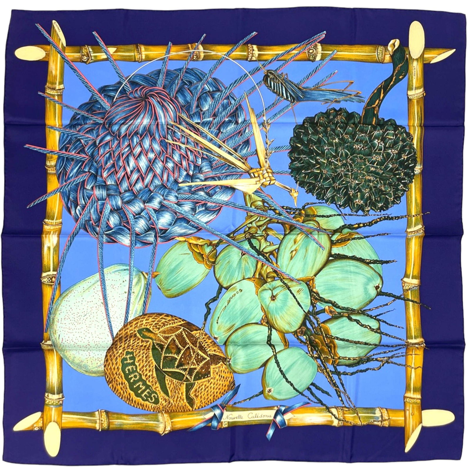 Hermes silk scarf: Hermes silk scarf A stunning Hermes silk scarf in a vibrant blue and multi-color design, this square-shaped accessory is made from 100% high-quality silk. With its classic shape and elegant color