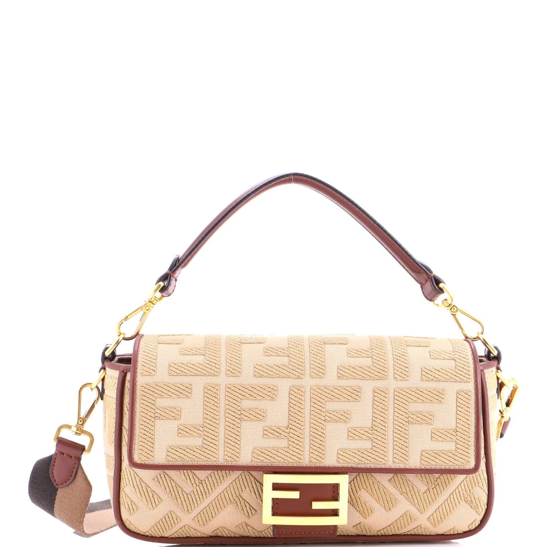 Fendi medium canvas bag with embroidered zucca and nm bag.: Fendi medium canvas bag with embroidered zucca and nm bag. A stylish Fendi medium canvas bag, adorned with intricate embroidered zucca and nm bag details, adds a touch of luxury to any outfit. With