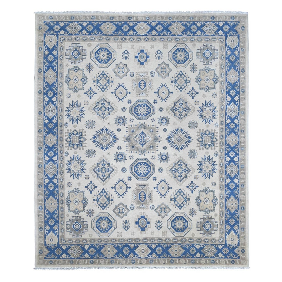 7'9"x9'3" Ivory Vintage Look Kazak Floral Elements Wool Hand Knotted Rug (1 of 11)