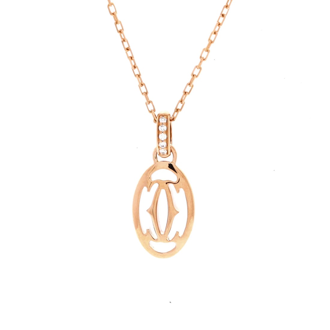 Cartier logo double C pendant necklace in 18k rose gold with diamonds. (1 of 4)
