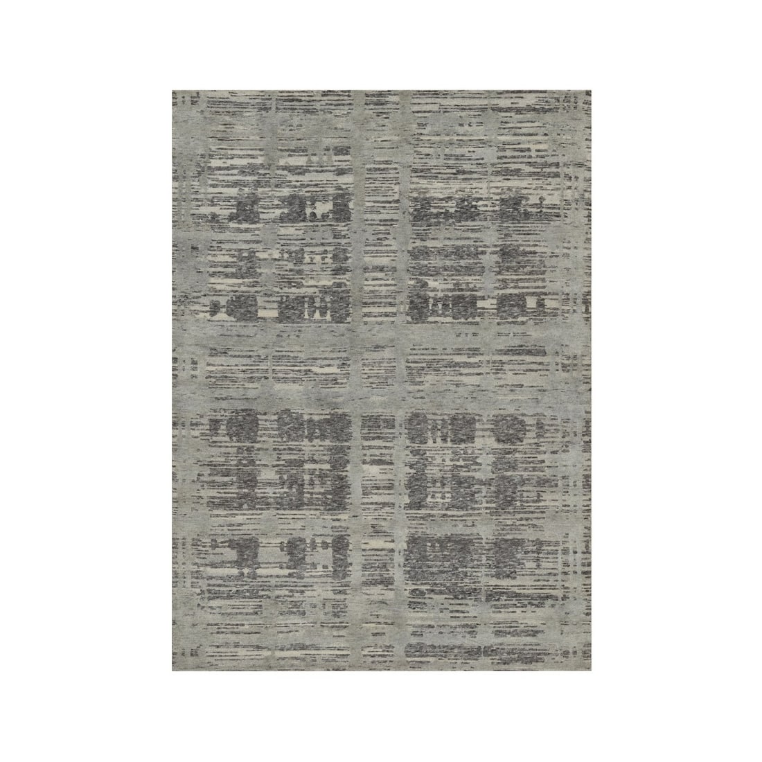 5'x7' Gray Hand Knotted Rug Modern Criss Cross Erased Design Natural Wool: 5'x7' Gray Hand Knotted Rug Modern Criss Cross Erased Design Natural Wool Experience the timeless elegance of India's rich cultural heritage with this stunning 5'x7' gray hand-knotted rug, boasting an