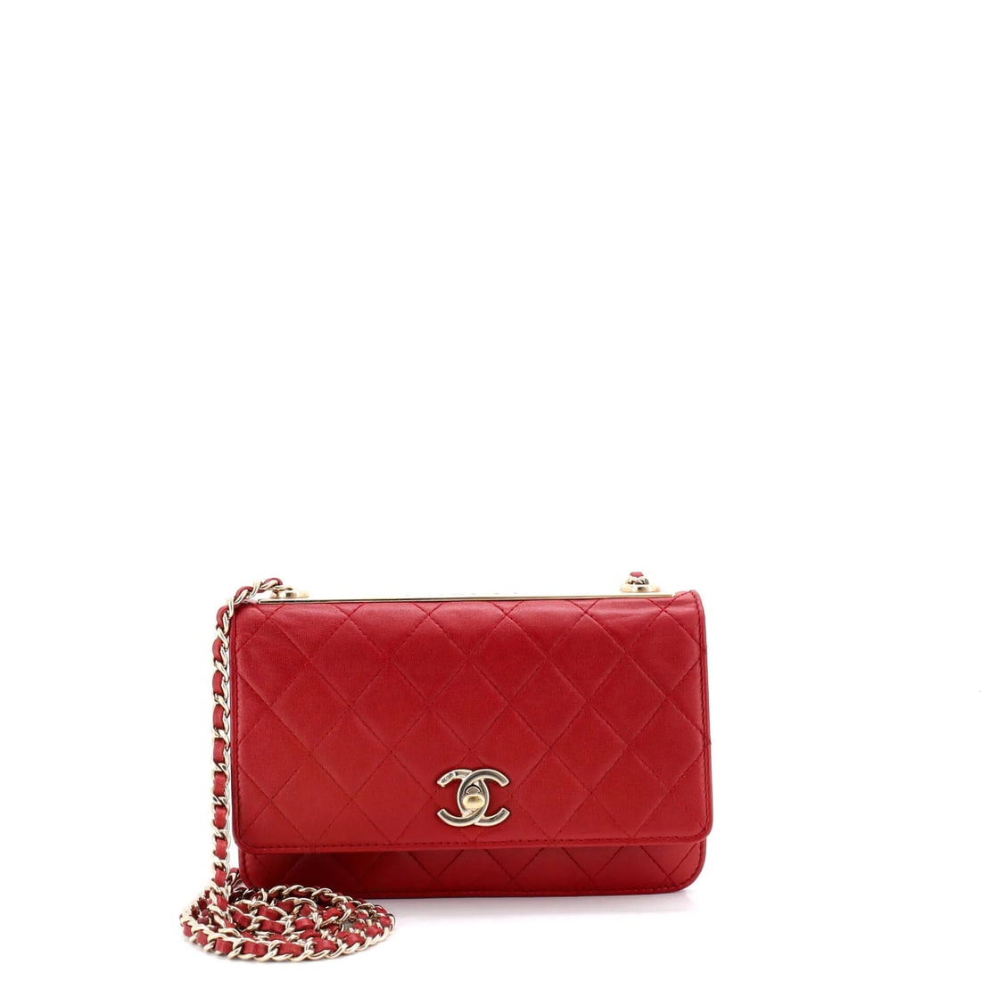 Chanel Trendy CC Wallet on Chain Quilted Lambskin: Chanel Trendy CC Wallet on Chain Quilted Lambskin Elevate your style with this stunning Chanel Trendy CC Wallet on Chain Quilted Lambskin, boasting a bold red exterior and sleek chain strap that adds