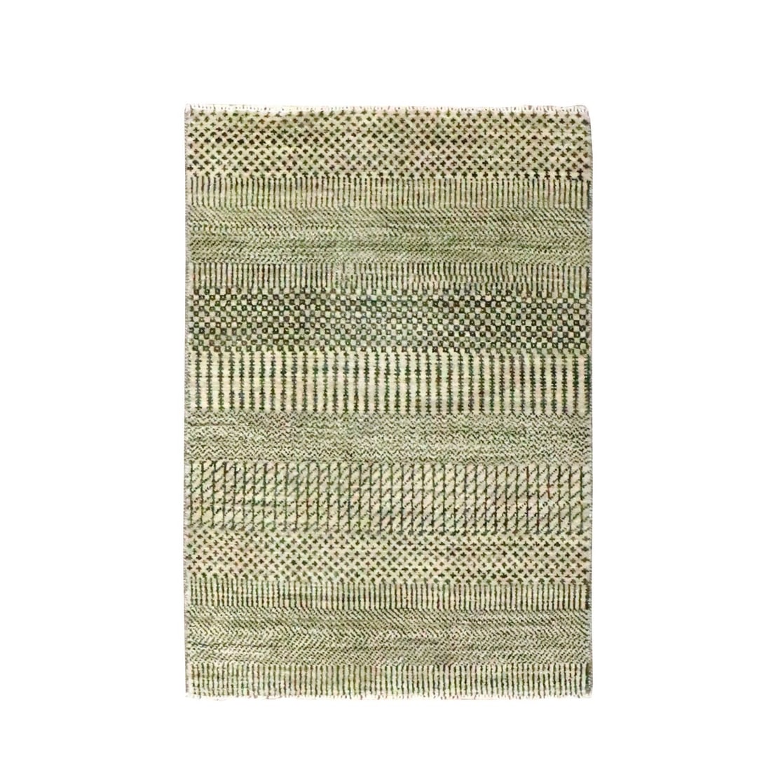 2'x3' Beige Modern Grass Design Hand Knotted Wool with Silk Mat Small Rug: 2'x3' Beige Modern Grass Design Hand Knotted Wool with Silk Mat Small Rug Experience the warmth and elegance of Indian craftsmanship with this stunning 2'x3' beige modern grass design hand knotted