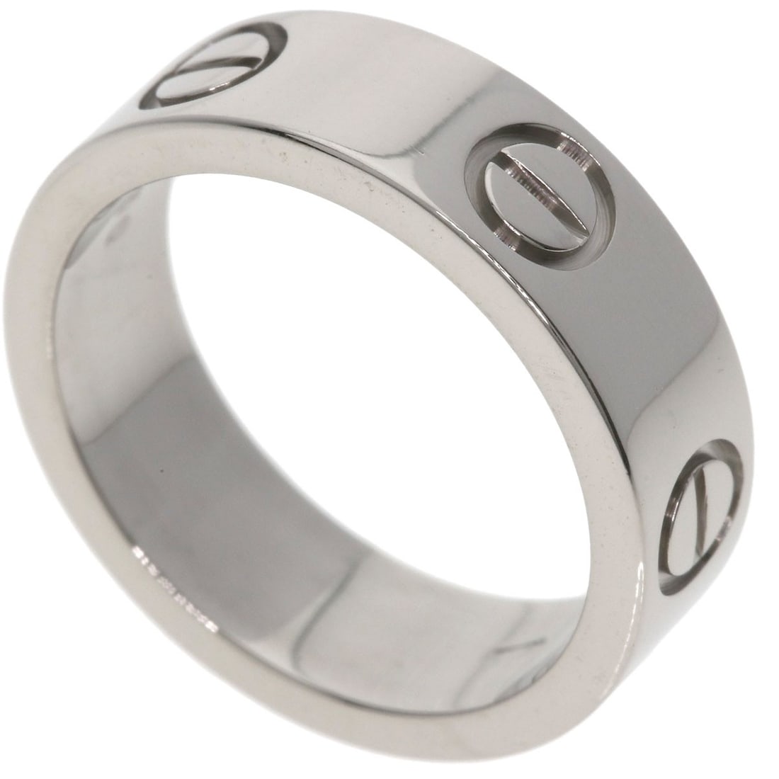 CARTIER white gold love ring #50: CARTIER white gold love ring #50 A stunning Cartier love ring in K18 white gold, this elegant piece is a masterclass in understated sophistication. With its sleek silver-toned exterior and French heri