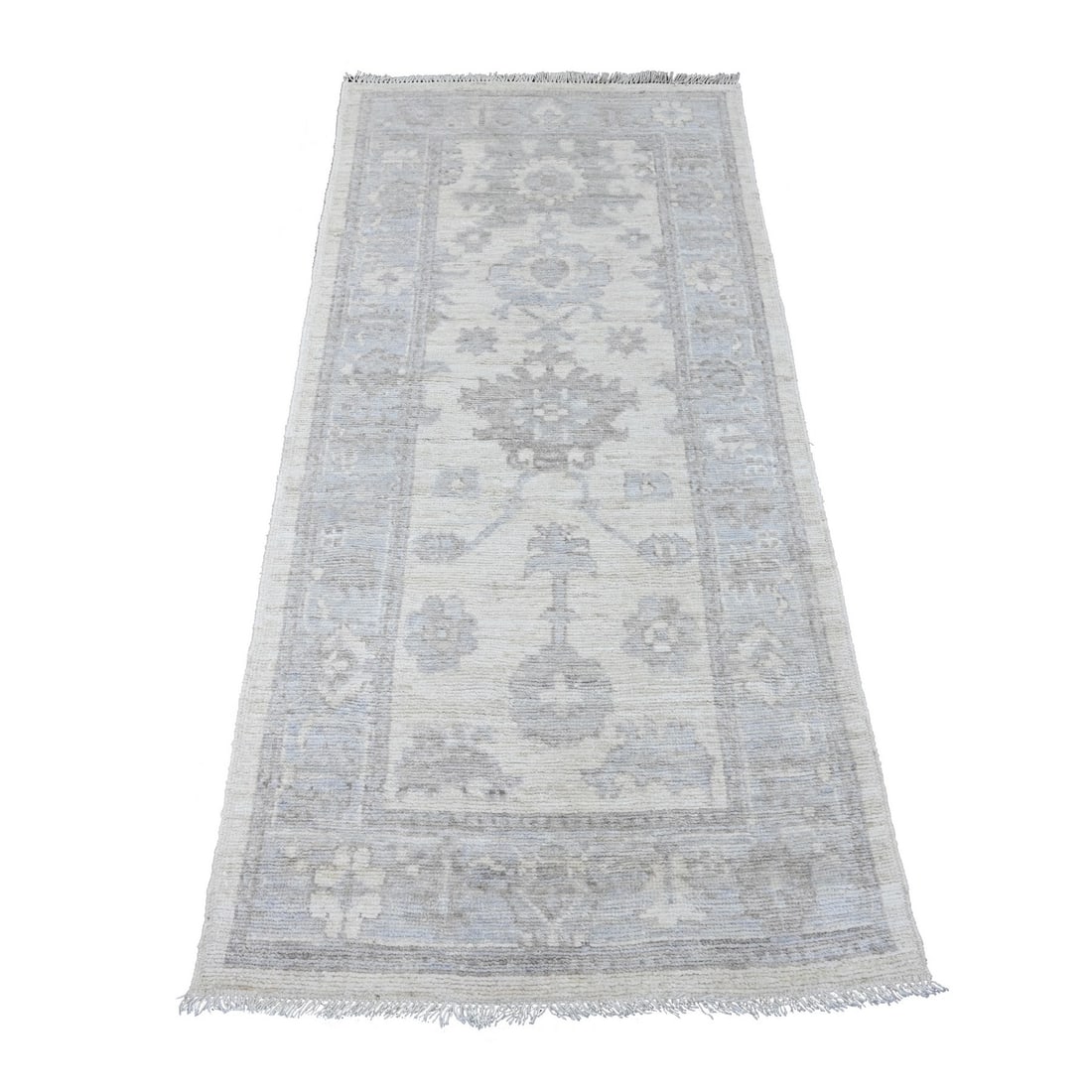 2'8"x6' White Afghan Angora Oushak Wool Hand Knotted Runner Oriental Rug (1 of 6)