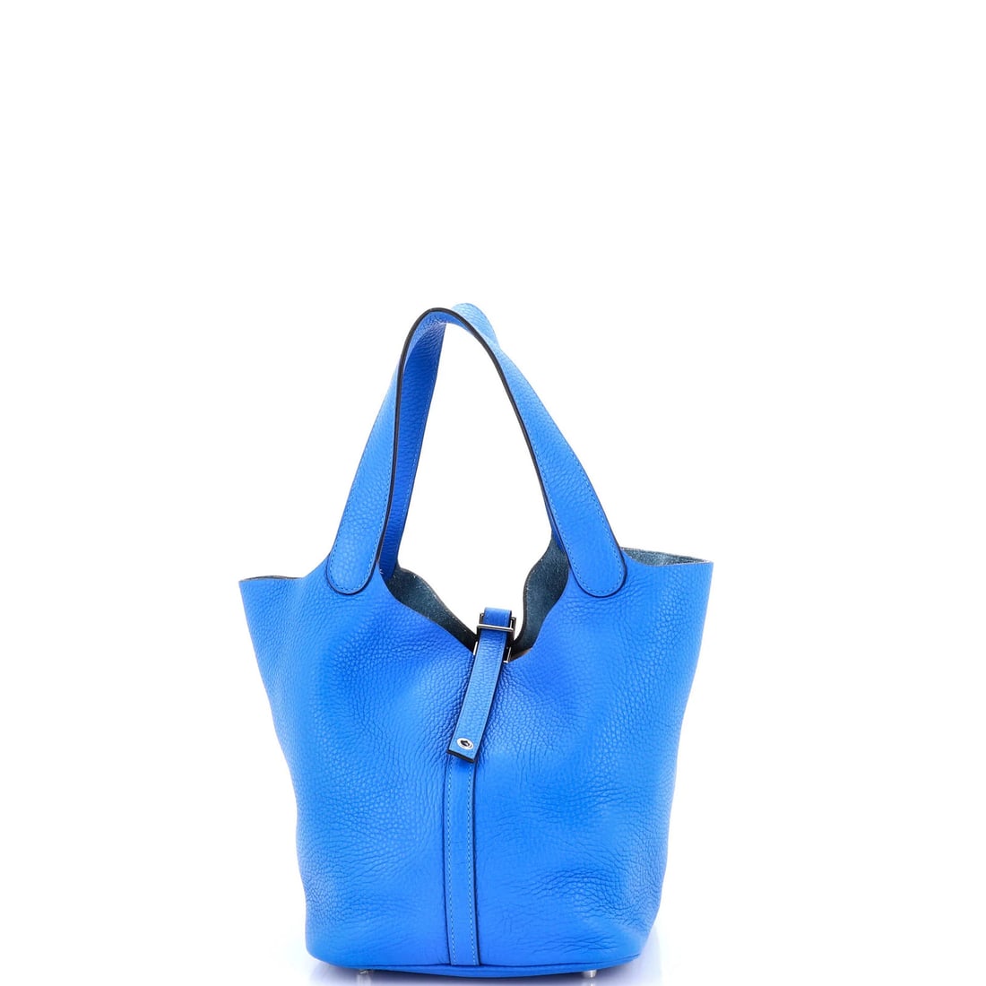 Hermes Lock Bag Picotin Clemence: Hermes Lock Bag Picotin Clemence The iconic Herm?s Lock Bag Picotin Clemence is a timeless piece of luxury, boasting sleek blue leather exterior and interior, adorned with palladium hardware. Its