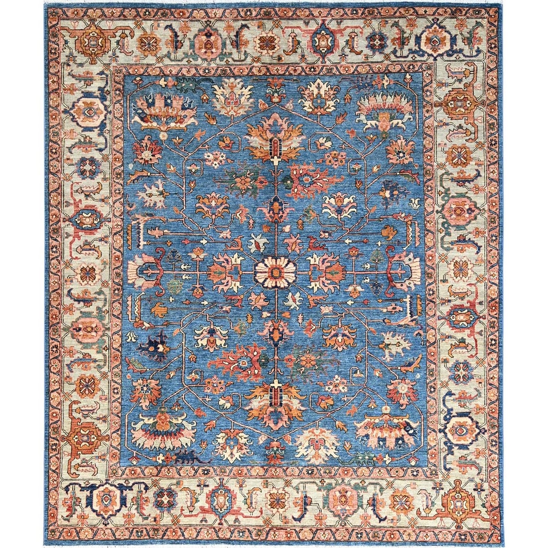 8'3"x9'9" Faience Blue Natural Wool All Over Heris Design Oriental Rug (1 of 12)