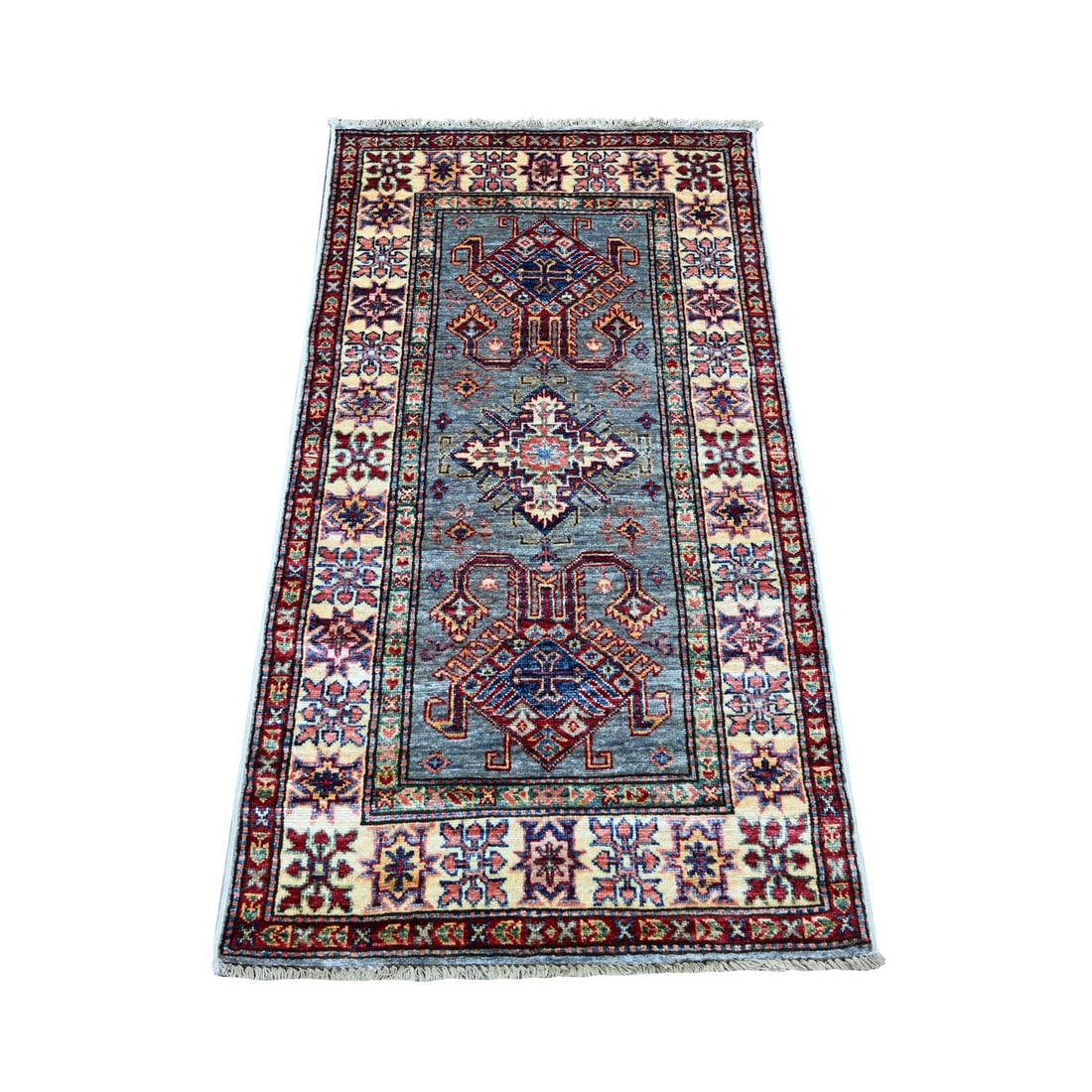 2'6"x4'6" Gray Super Kazak Medallions Design Hand Knotted Wool Runner Rug (1 of 6)