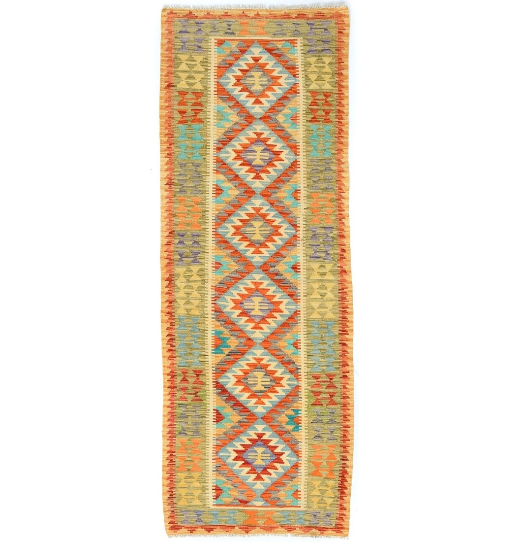 Tribal Geometric Boho Flat-Weave Kilim Runner Rug Oriental Hallway Carpet 3X8 ft (1 of 13)