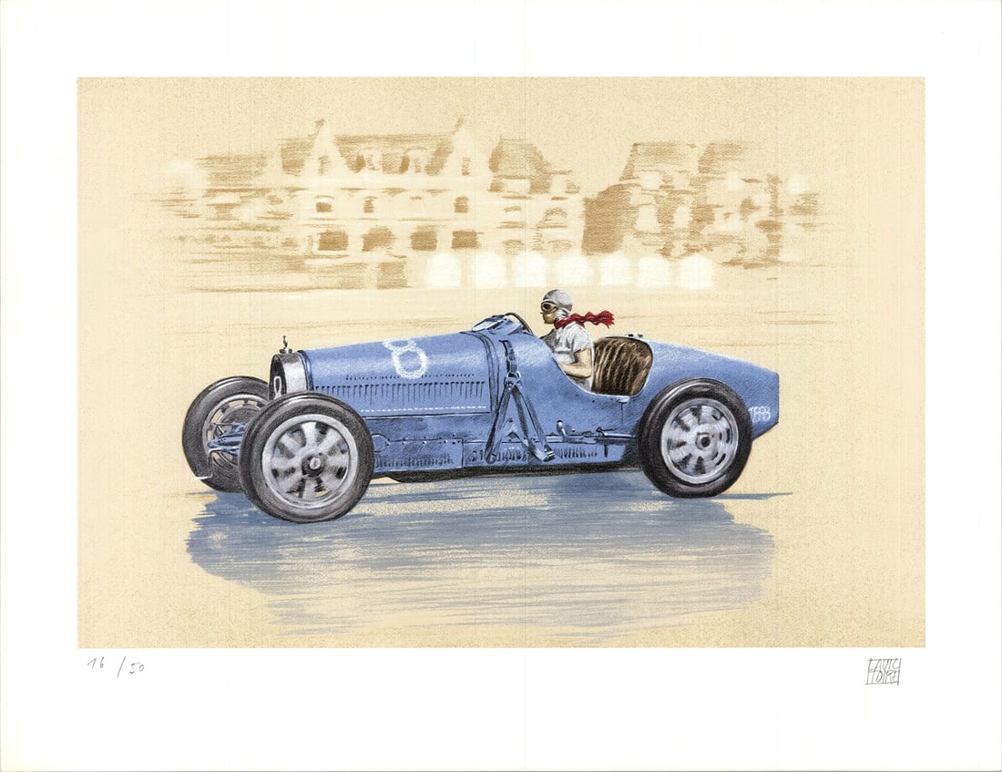 XAVIER LA VICTOIRE Bugatti-Helle Nice SIGNED 19.75" x 25.5" Lithograph 2010 Cont: XAVIER LA VICTOIRE Bugatti-Helle Nice SIGNED 19.75" x 25.5" Lithograph 2010 Cont A stunning signed lithograph by French artist Xavier La Victoire, "Bugatti-Helle Nice", captures the essence of speed