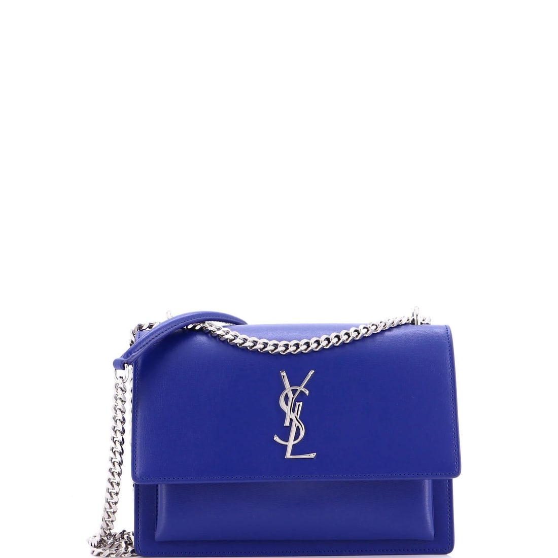 Leather medium crossbody bag from Saint Laurent.: Leather medium crossbody bag from Saint Laurent. Elevate your everyday style with the iconic Sunset Crossbody Bag from Saint Laurent, boasting sleek blue leather exterior and suede interior details.