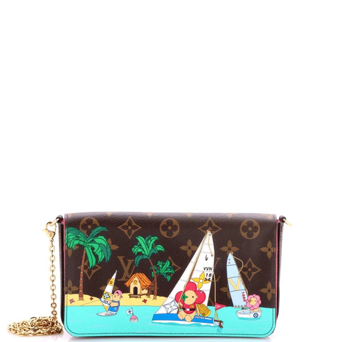 Louis Vuitton canvas pochette with limited edition felicie monogram vivienne xmas.: Louis Vuitton canvas pochette with limited edition felicie monogram vivienne xmas. A rare find for the fashion enthusiast, this limited edition Louis Vuitton Felicie Pochette Vivienne Xmas Monogram