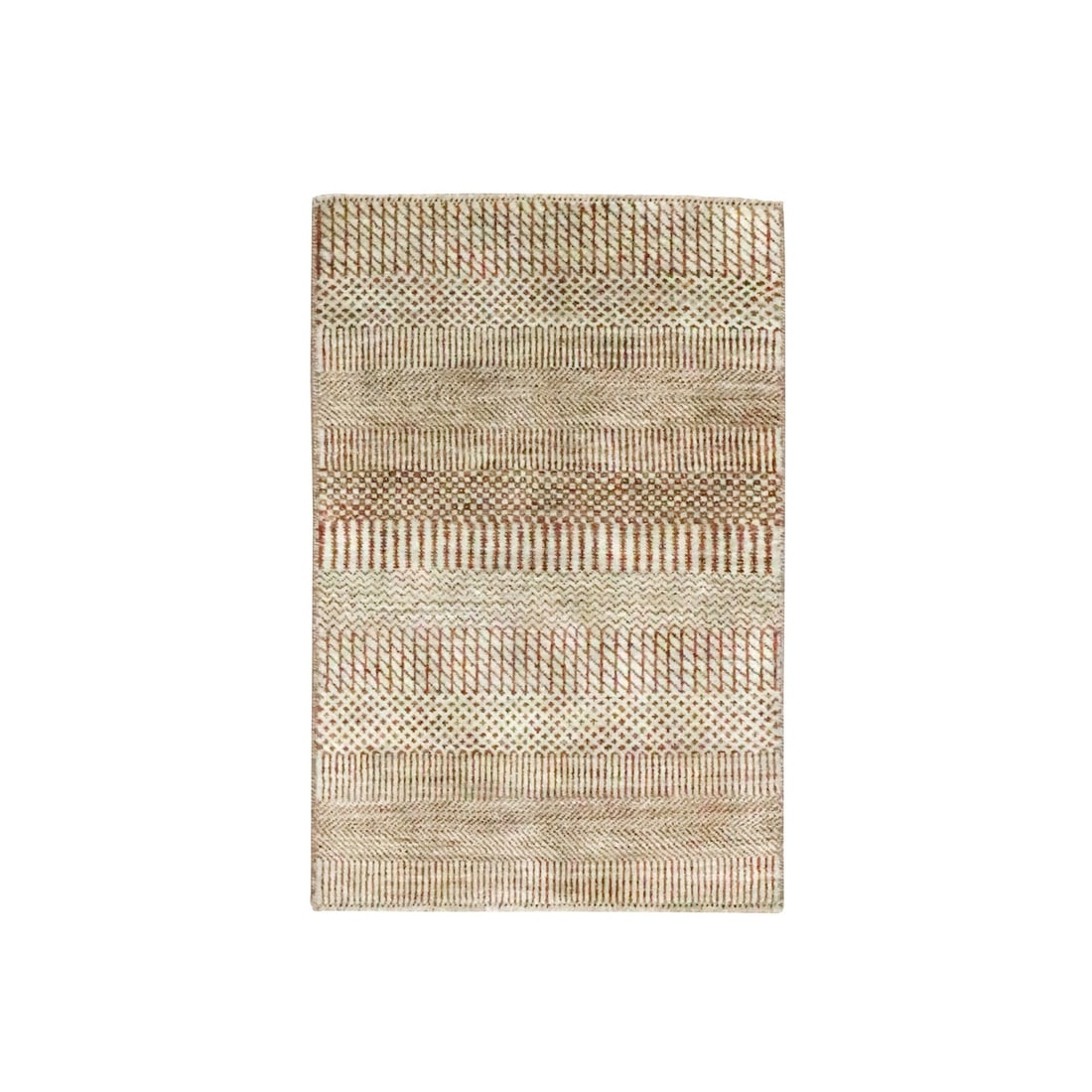 2'x3' Beige-Rust Modern Grass Design Hand Knotted Wool with Silk Mat Rug: 2'x3' Beige-Rust Modern Grass Design Hand Knotted Wool with Silk Mat Rug Experience the rich textures and vibrant colors of India's traditional craftsmanship with this stunning 2'x3' modern grass