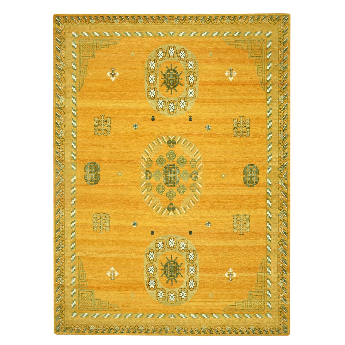 9'x12'4" Golden Yellow Khotan Design Hand Knotted 100% Wool Oriental Rug (1 of 11)