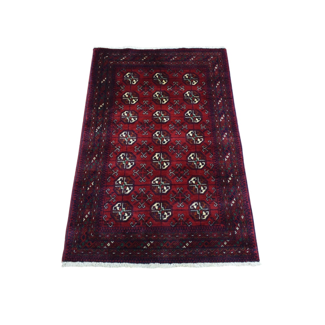 2'7"x3'10" Red Afghan Khamyab Bokara Wool Tribal Hand Knotted Mat Rug: 2'7"x3'10" Red Afghan Khamyab Bokara Wool Tribal Hand Knotted Mat Rug Experience the rich cultural heritage of Afghanistan in this stunning, hand-knotted Red Afghan Khamyab Bokara Wool Tribal Mat