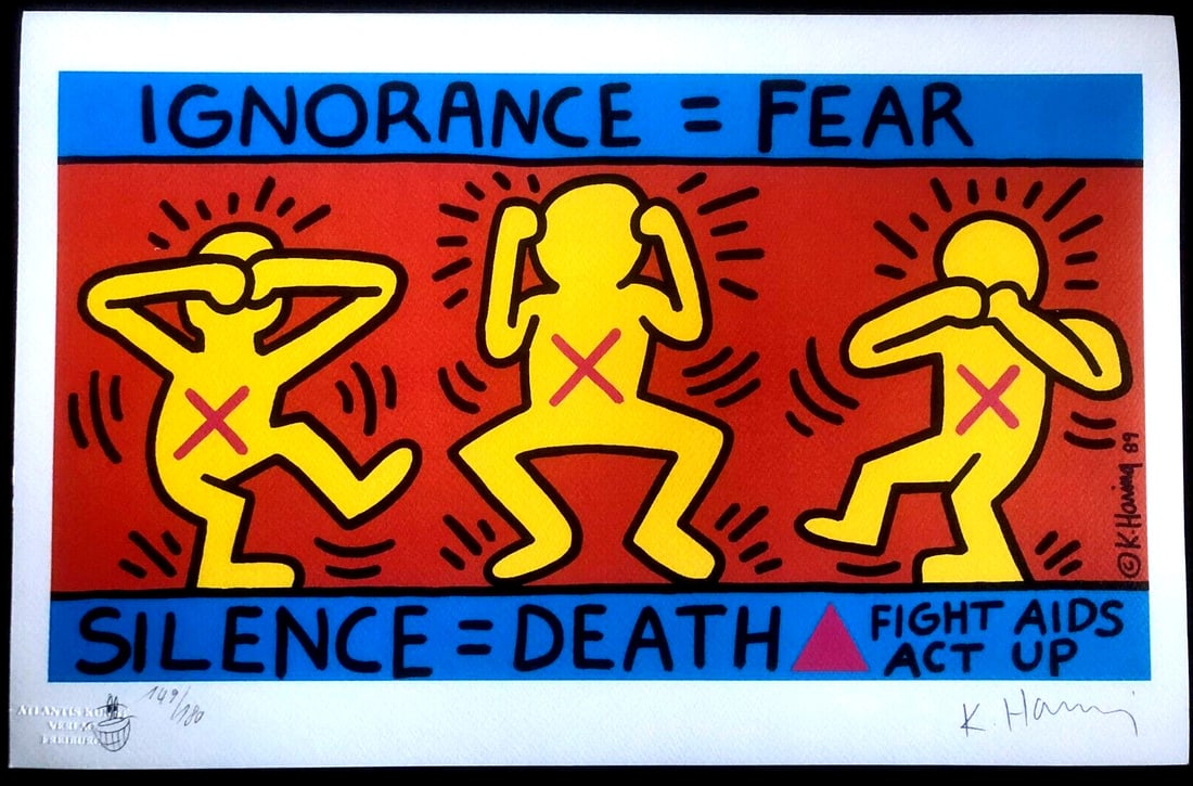 Keith Haring Lithograph is 180: Keith Haring Lithograph is 180 A rare and iconic piece of art history, this 1989 Keith Haring lithograph is one of only 180 specimens printed by Atlantis Verlag in Freiburg. Featuring the artist's sig