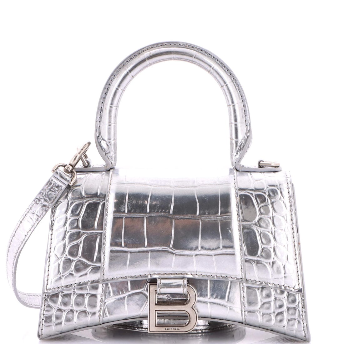 Balenciaga Crocodile Embossed Leather Hourglass Top Handle Bag XS (1 of 7)