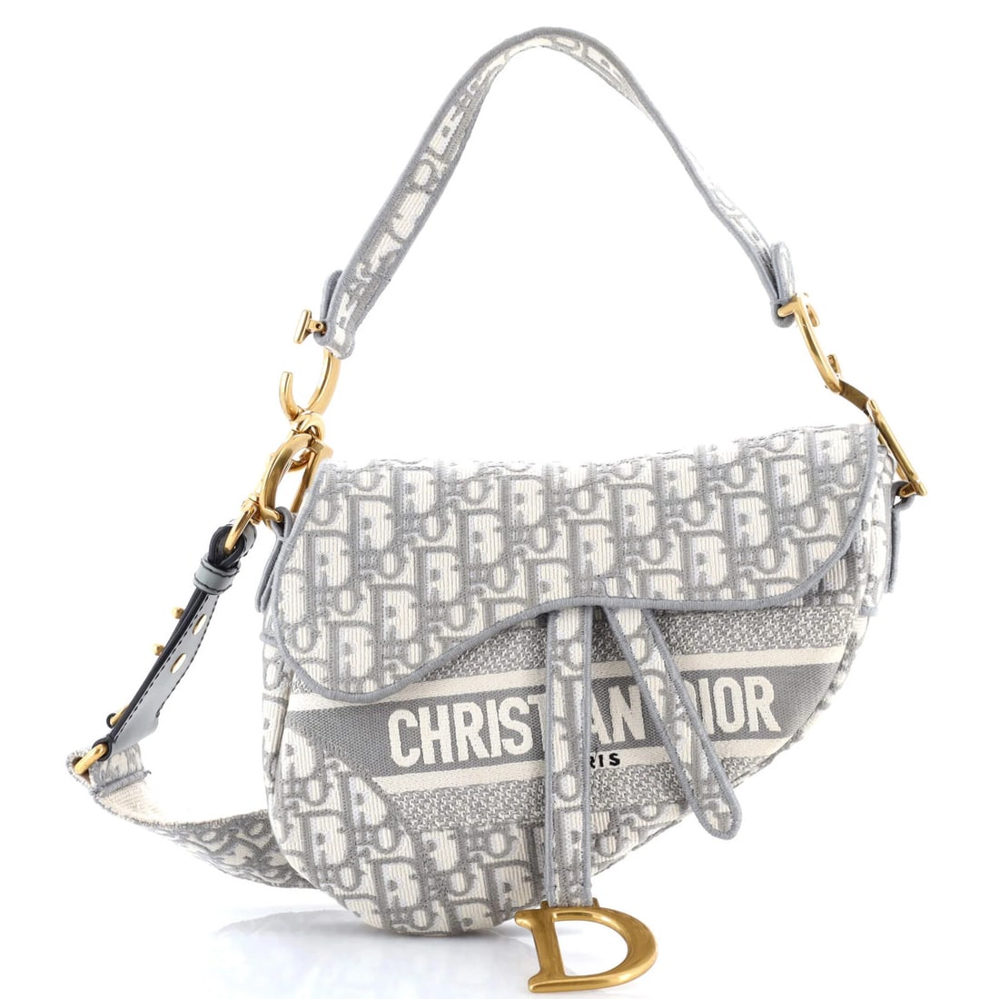 Christian Dior medium canvas saddle handbag logo embroidered oblique (1 of 6)
