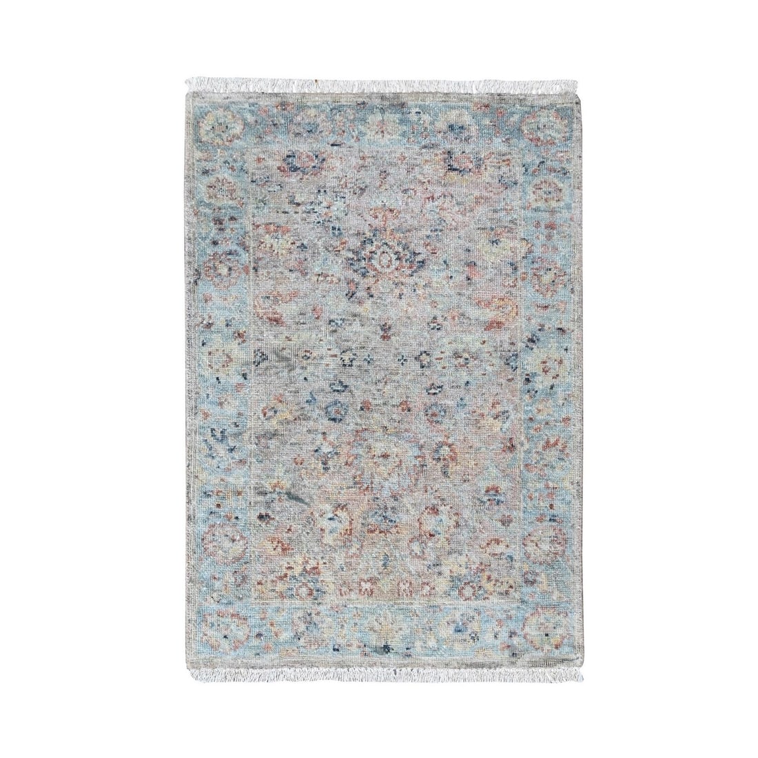 Ziegler Mahal design zero pile pure hand knotted mat rug light pink. (1 of 7)