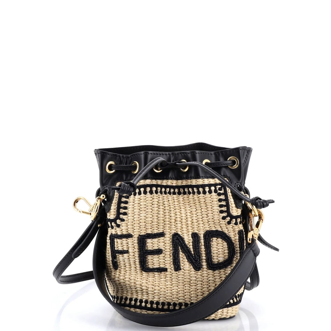 Fendi Logo Embroidered Mini Raffia Bucket Bag Mon Tresor (1 of 5)