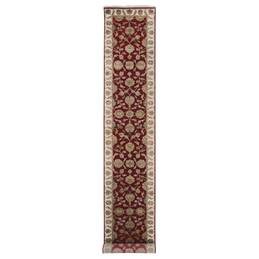 2'7"x16'4" Red Hand Knotted Wool and Silk Rajasthan Design XL Runner Rug: 2'7"x16'4" Red Hand Knotted Wool and Silk Rajasthan Design XL Runner Rug Experience the rich heritage of India with this stunning 2'7"x16'4" Red Hand Knotted Wool and Silk Rajasthan Design XL Runner R