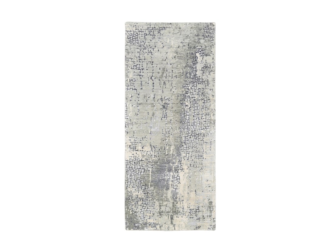 2'7"x5'10" Wool-Silk Abstract with Mosaic Design Hand Knotted Runner Rug (1 of 1)