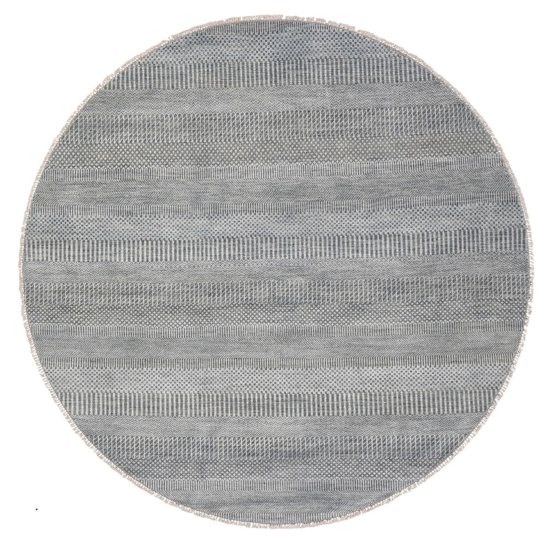 6'x6' Gray Wool and Silk Grass Design Hand Made Round Oriental Rug: 6'x6' Gray Wool and Silk Grass Design Hand Made Round Oriental Rug Experience the timeless elegance of India's rich cultural heritage with this stunning 6'x6' Gray Wool and Silk Grass Design Hand Made