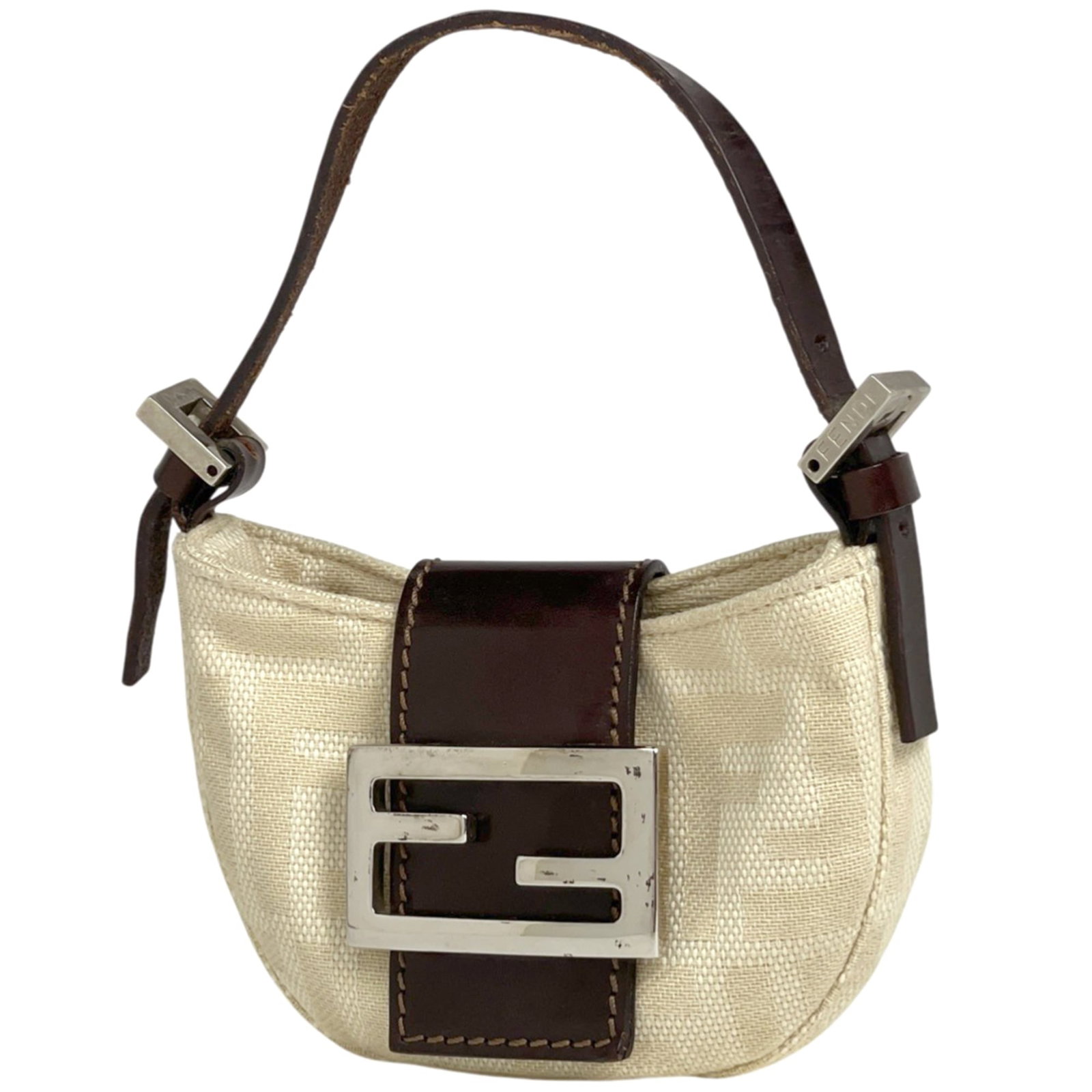 Fendi leather canvas pouch: Fendi leather canvas pouch A chic and timeless Fendi leather canvas pouch in rich brown, perfect for adding an air of sophistication to your daily essentials. With its sturdy canvas base and luxurious