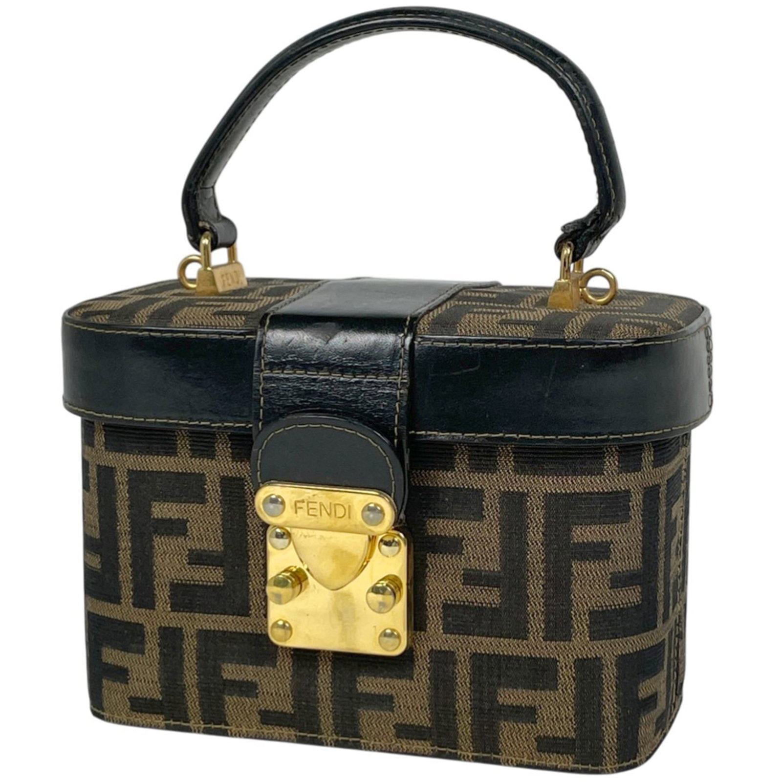 Fendi Handbag, Pouch, Vanity Bag Leather, Canvas (1 of 8)