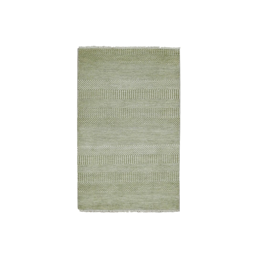 3'x5'3" Light Green Hand Knotted Grass Design, Wool and Silk, Rug (1 of 7)