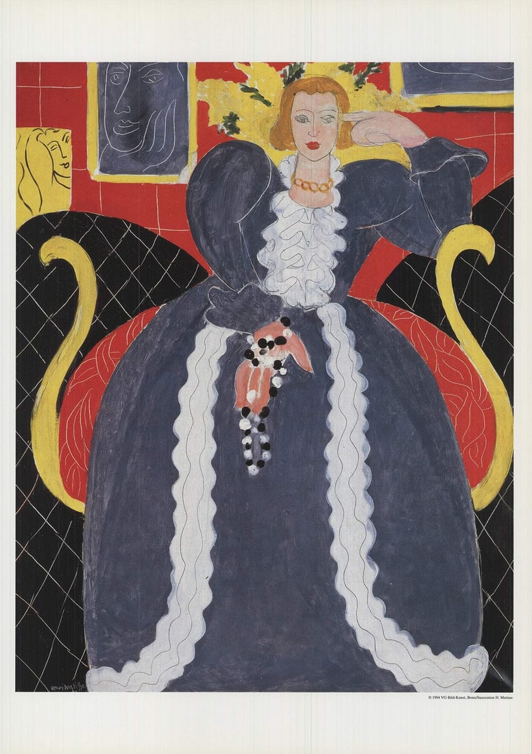 HENRI MATISSE Lady in Blue 17" x 12" Offset Lithograph 1994 Modernism: HENRI MATISSE Lady in Blue 17" x 12" Offset Lithograph 1994 Modernism Experience the iconic style of Henri Matisse with his 1994 offset lithograph, Lady in Blue. This stunning piece, measuring 17 x 12