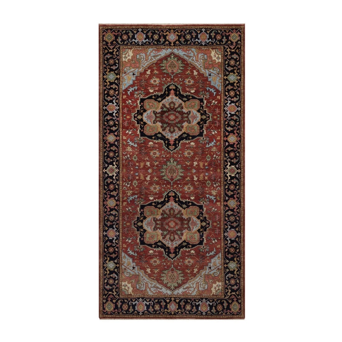 Hand Knotted Rug 6'x12'3" Red Fine Heris Re-Creation Wool Wide Runner (1 of 11)