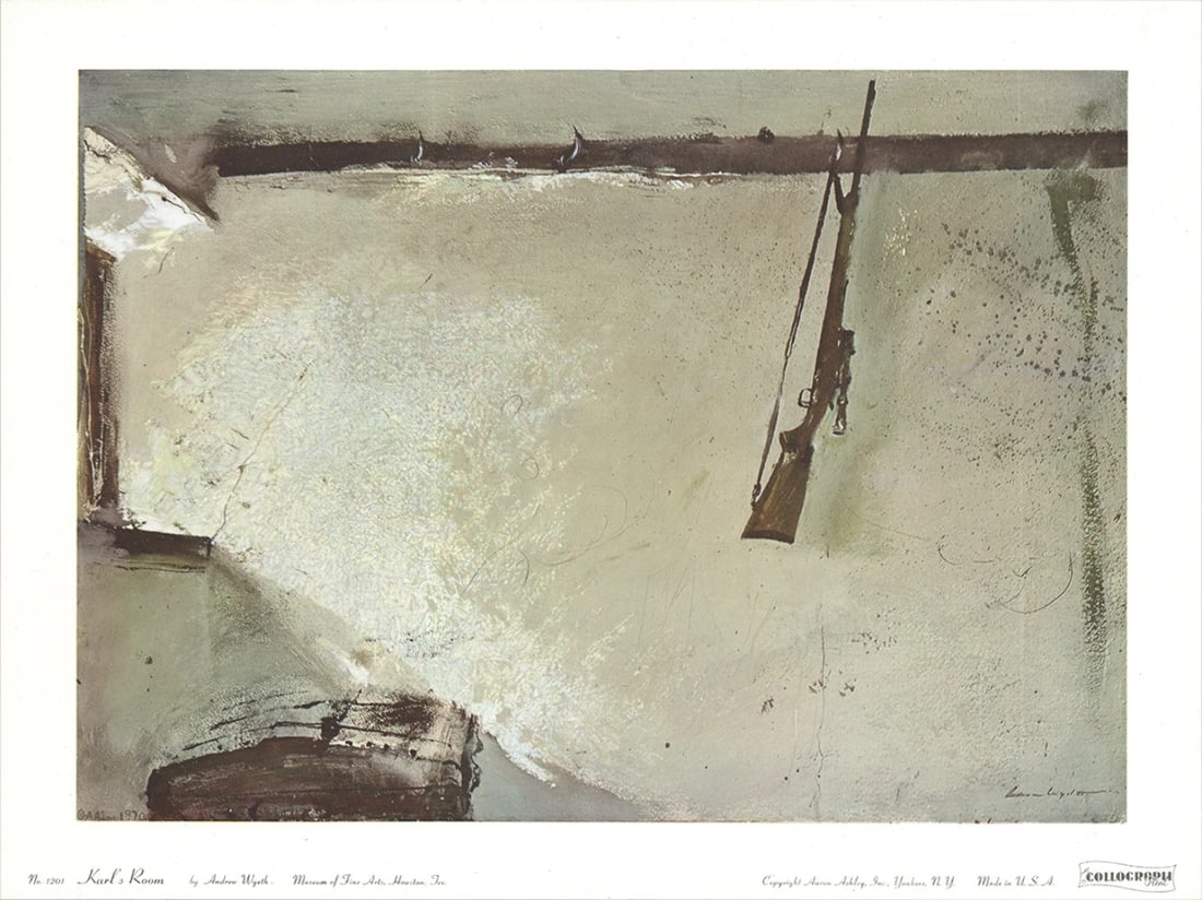 ANDREW WYETH Karl's Room 14" x 16" Poster 1970 Realism Gray Brown (1 of 1)