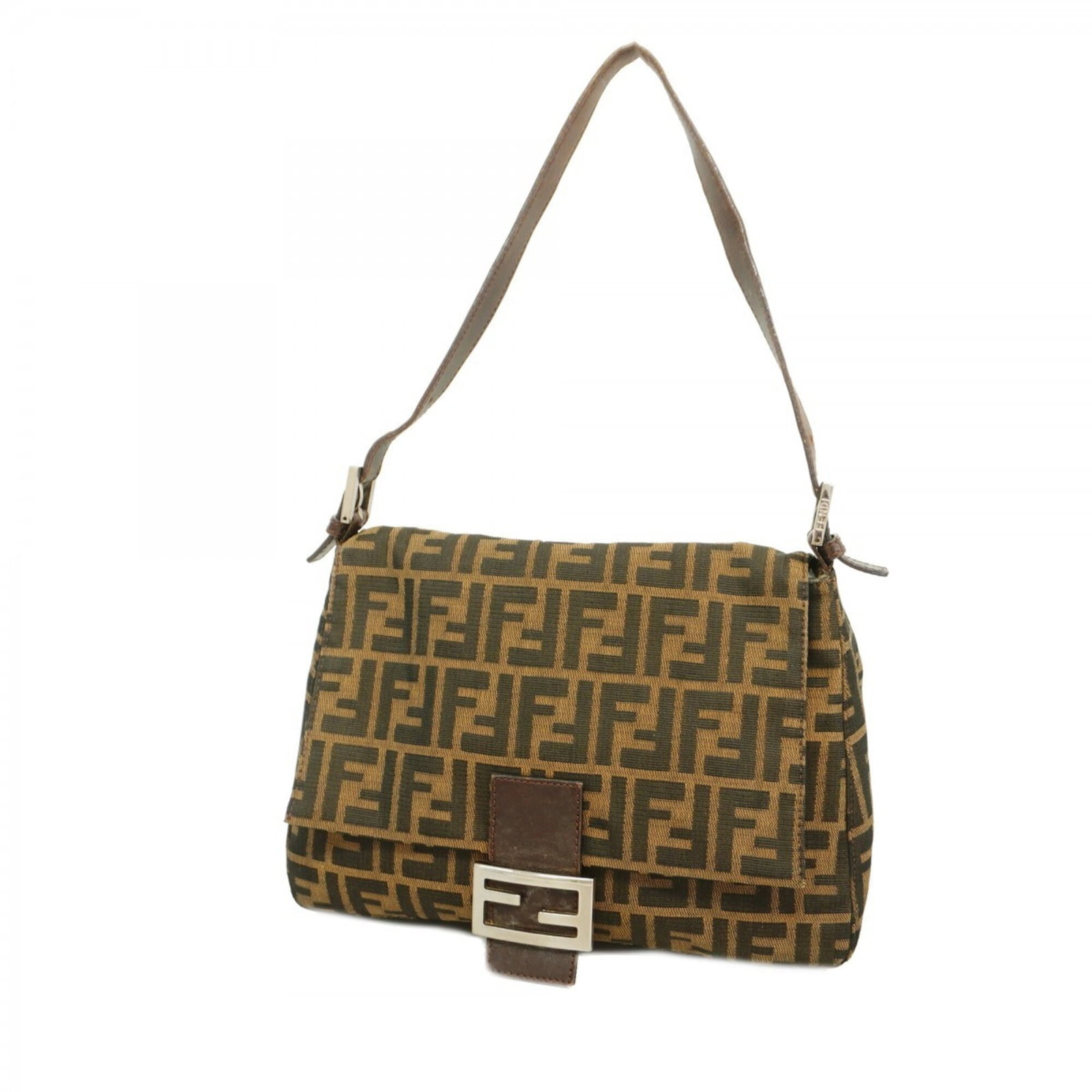 Fendi Handbag Nylon Canvas: Fendi Handbag Nylon Canvas A pre-loved Fendi handbag in rich brown nylon canvas, adorned with sleek silver hardware, adds an air of luxury to any outfit. With its spacious interior and classic design,